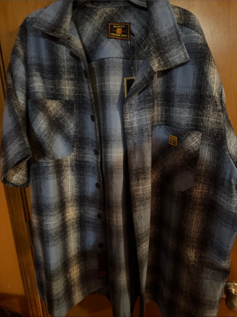 Fb County Short-Sleeve Plaid Shirt Jacket in Blue and Black
